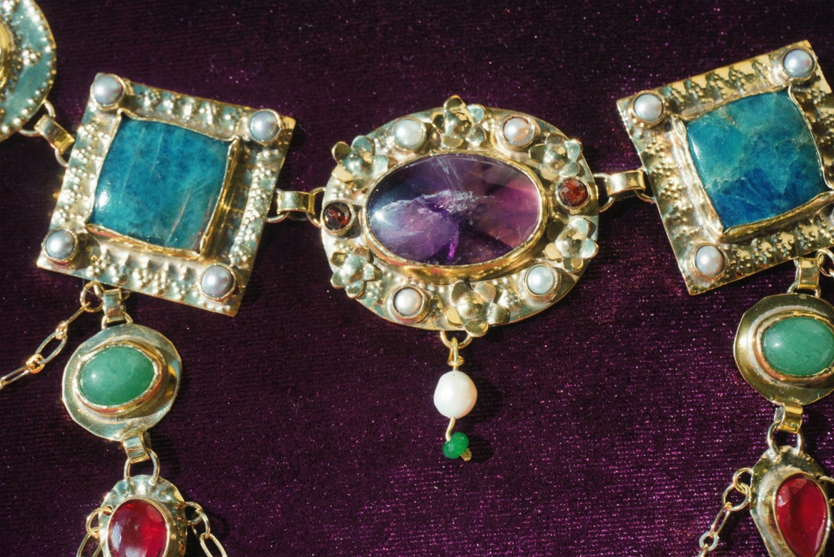 Psyche Necklace: Ornate Gemstone Statement Ancient Greek Jewelry