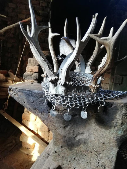 Beltane II Antler Crown Headpiece: Pagan Norse Shaman Mask (PRE-ORDER)