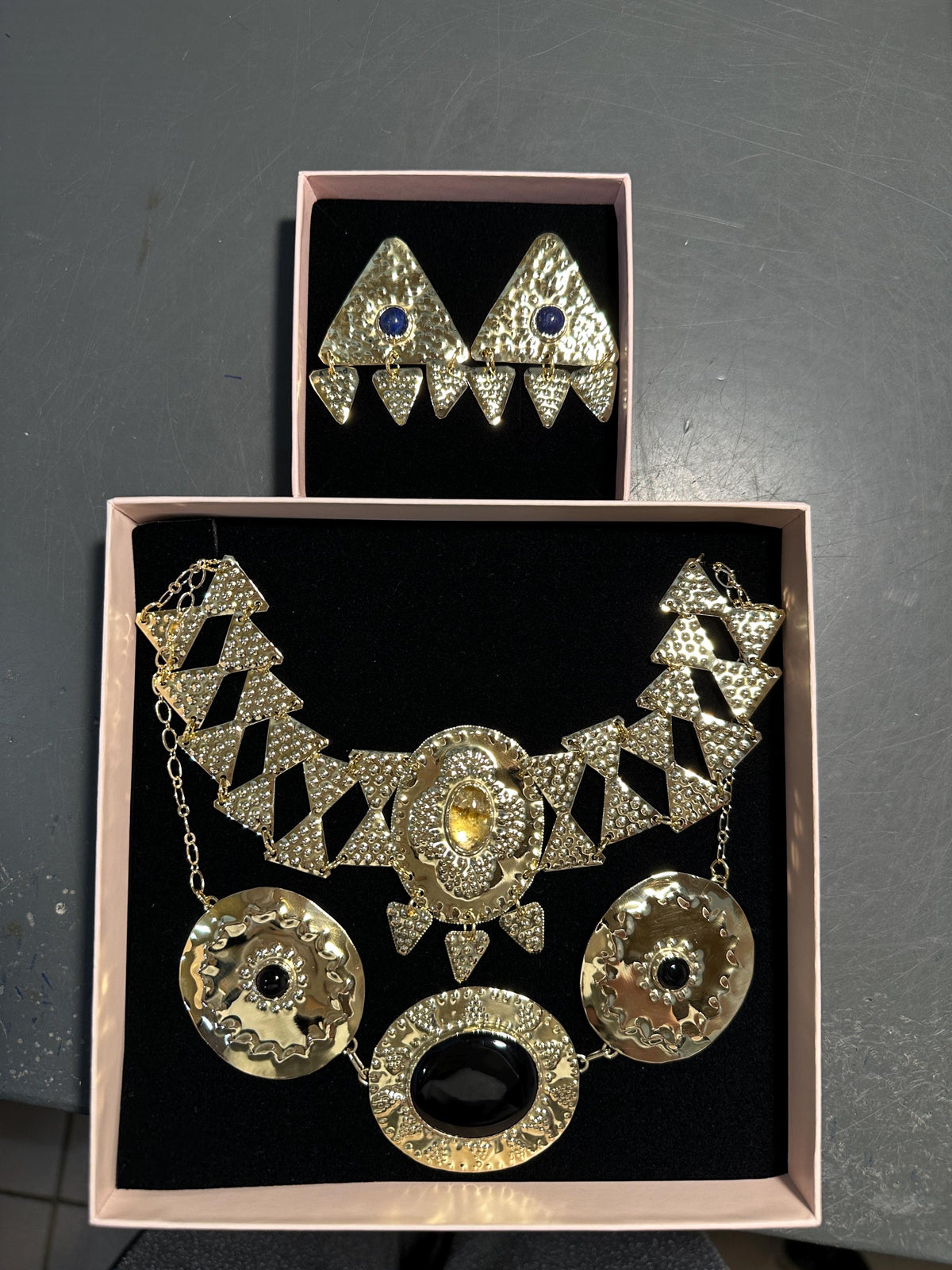 Morgan le Fay Necklace: Black Onyx Brass Choker Amulet, Costume Statement Necklace