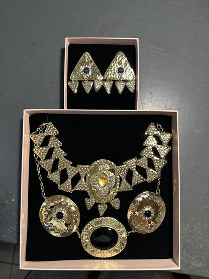 Morgan le Fay Necklace: Black Onyx Brass Choker Amulet, Costume Statement Necklace