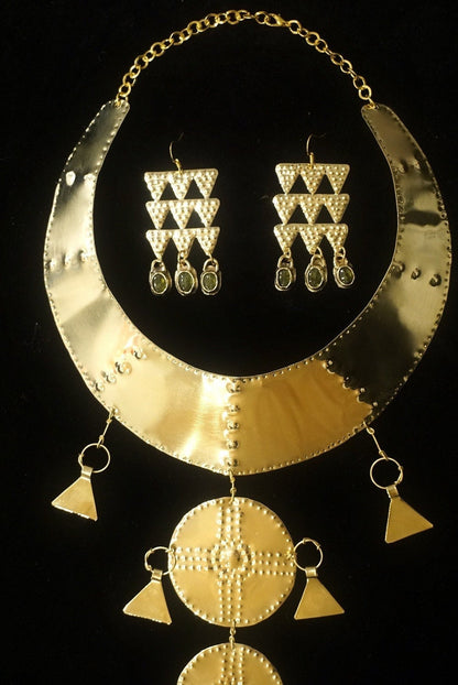 Tumulus Brass Earrings: Peridot gemstones, Bronze Age Jewelry