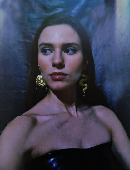 Handmade Brass Gorgon Medusa Earrings: Snake Amulet Jewelry