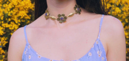 Gaya Flowers Choker with Amethyst Gemstones: Ancient Goddess Jewelry
