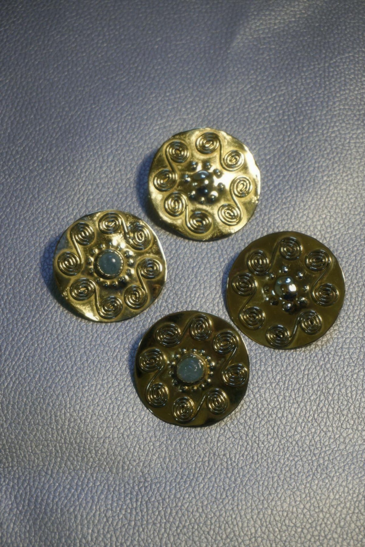 Egtved III Earrings: Nordic Archaeological Inspired Jewelry, Aquamarine Shield Earrings
