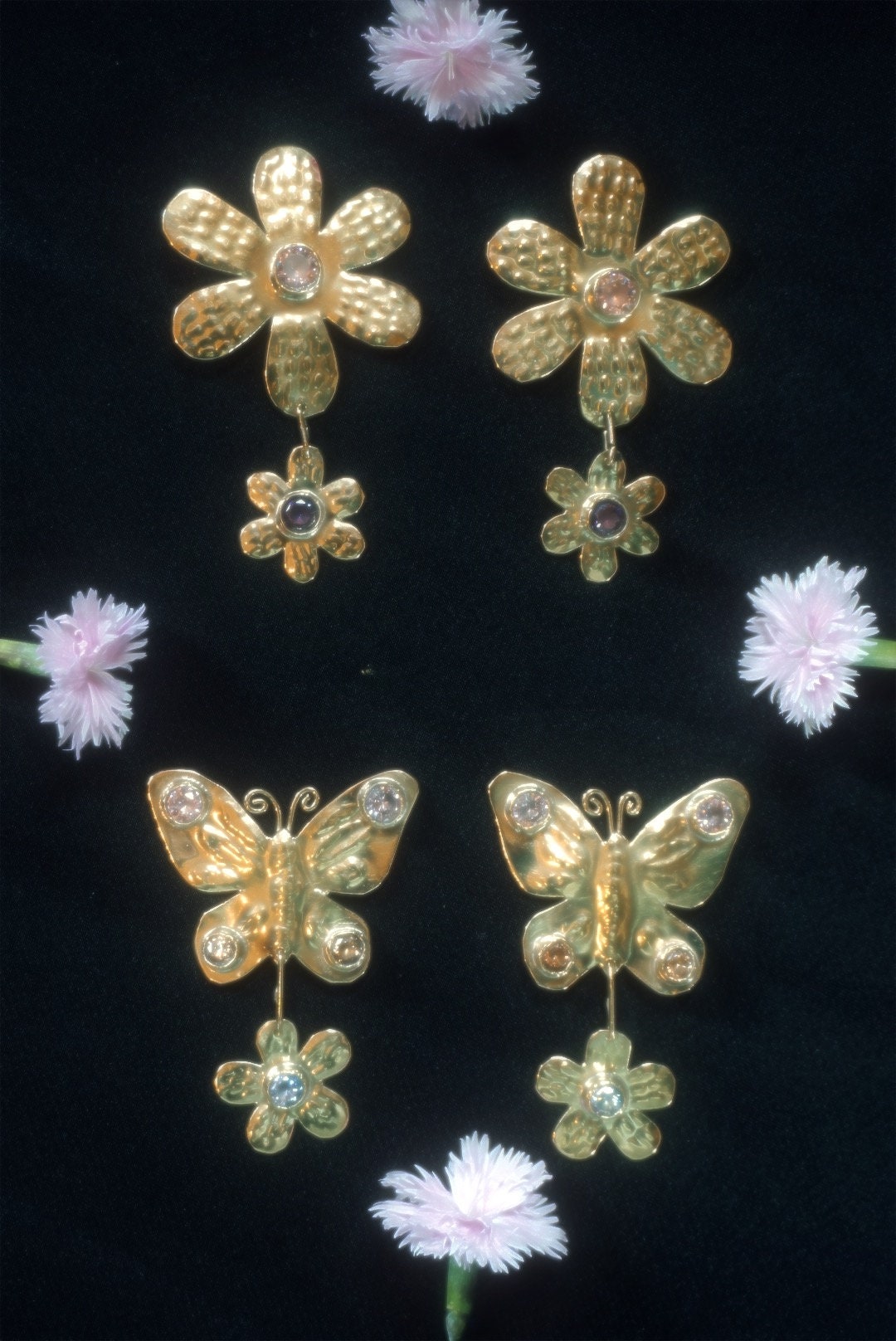 Áine Flower Hair Pins: Brass Fairycore Hair Clips with Cubic Zirconia
