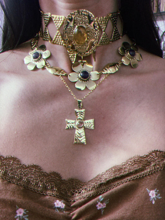Sól Brass Citrine Choker: Nordic Bronze Age Goddess Necklace (PRE-ORDER)