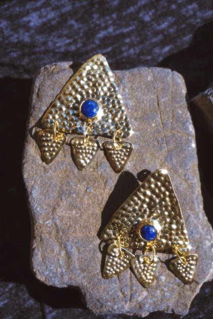 Máni Brass Lapis Lazuli Earrings: Nordic Shieldmaiden Jewelry