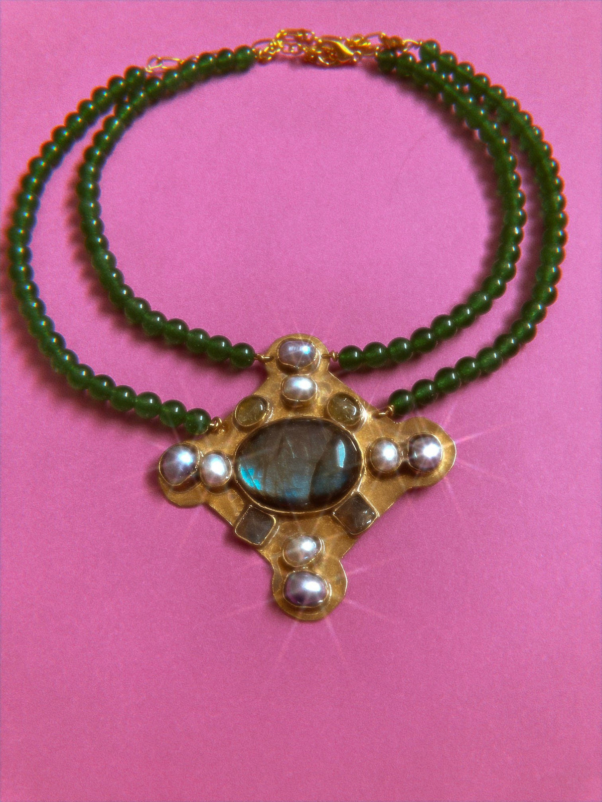 Estrilda Labradorite Beaded Choker: Anglo-Saxon Byzantine Style Necklace, Crystal Healing Amulet Necklace