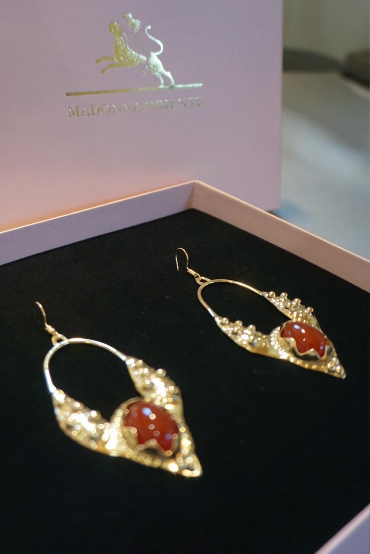 Mandukhai Agate Brass Earrings: Mongolian Silk Road Jewelry
