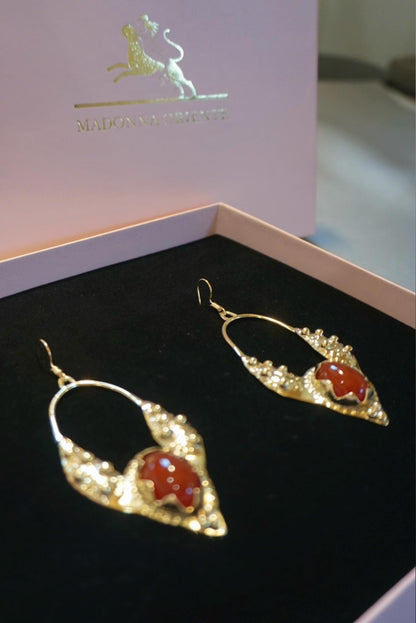 Mandukhai Agate Brass Earrings: Mongolian Silk Road Jewelry