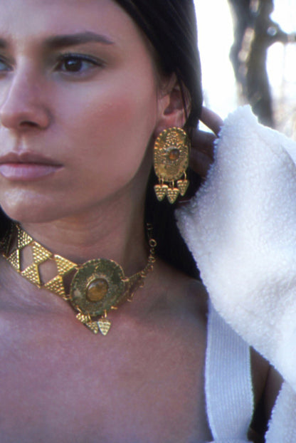 Sól Brass Citrine Choker: Nordic Bronze Age Goddess Necklace (PRE-ORDER)