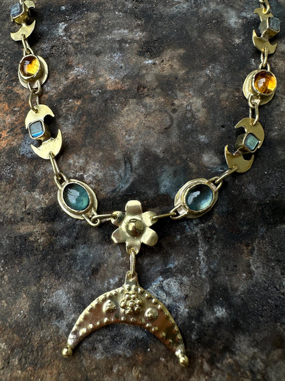 Diana Lunula Necklace: Roman Moon Goddess, Gold Necklace with Natural Gemstones, Ancient inspired Jewelry