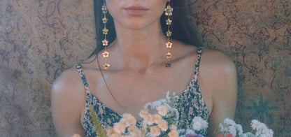 Forget-Me-Not Flowers Earrings: Antique Gold Pearl Earrings, Brass Fairy Jewelry