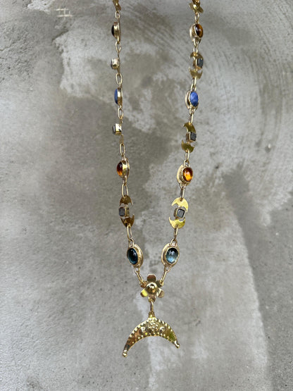 Diana Lunula Necklace: Roman Moon Goddess, Gold Necklace with Natural Gemstones, Ancient inspired Jewelry