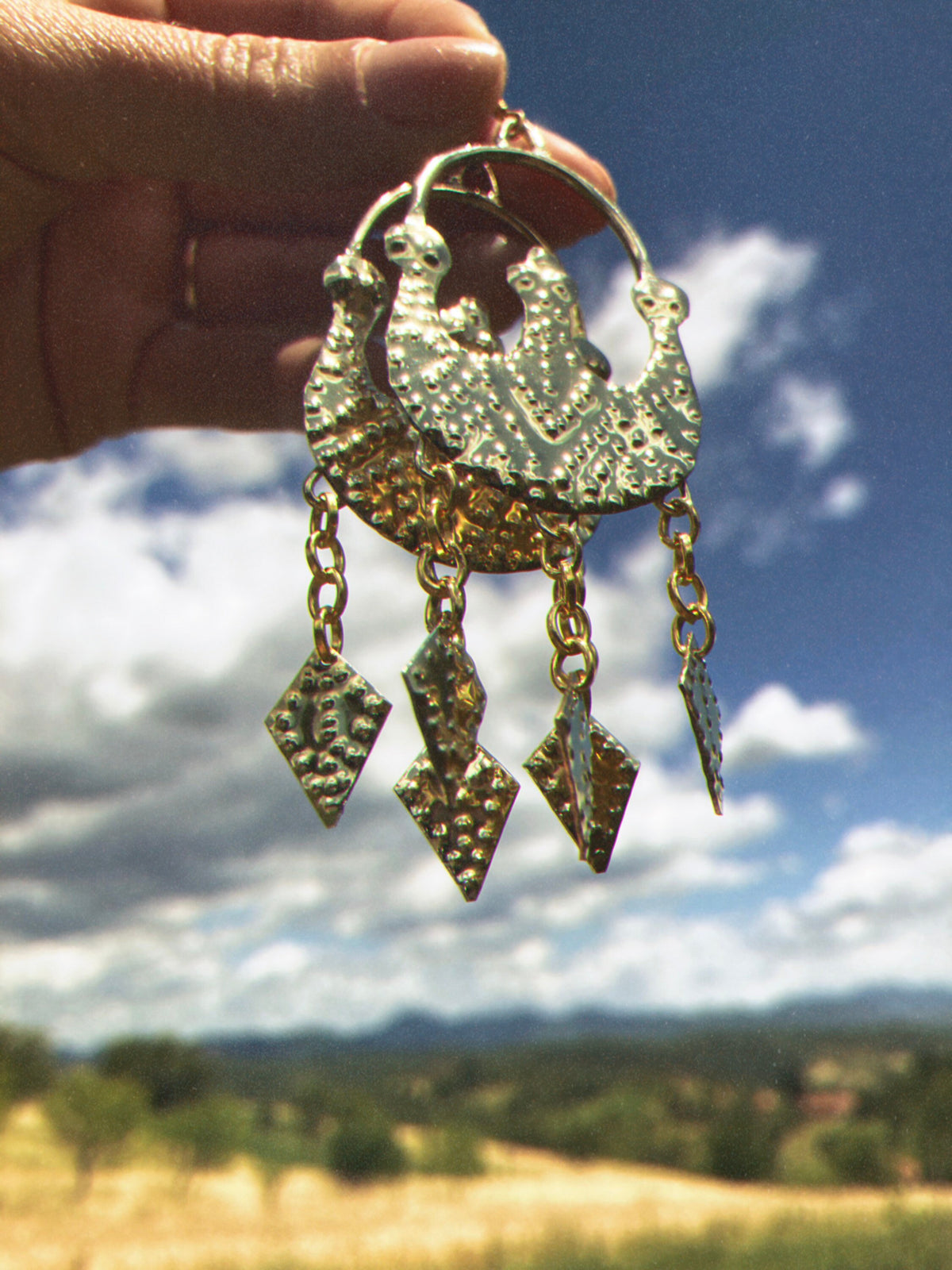 Zevana Handcrafted Brass Lunula Earrings: Slavic Viking Amulet Jewelry