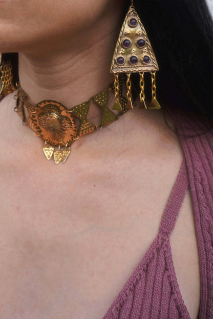 Zerynthia Earrings: Brass Amethyst Sarmatian Adornments