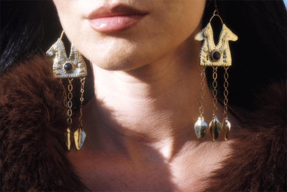 Epona Earrings: Brass Celtic Horse Goddess Goldstone Jewelry