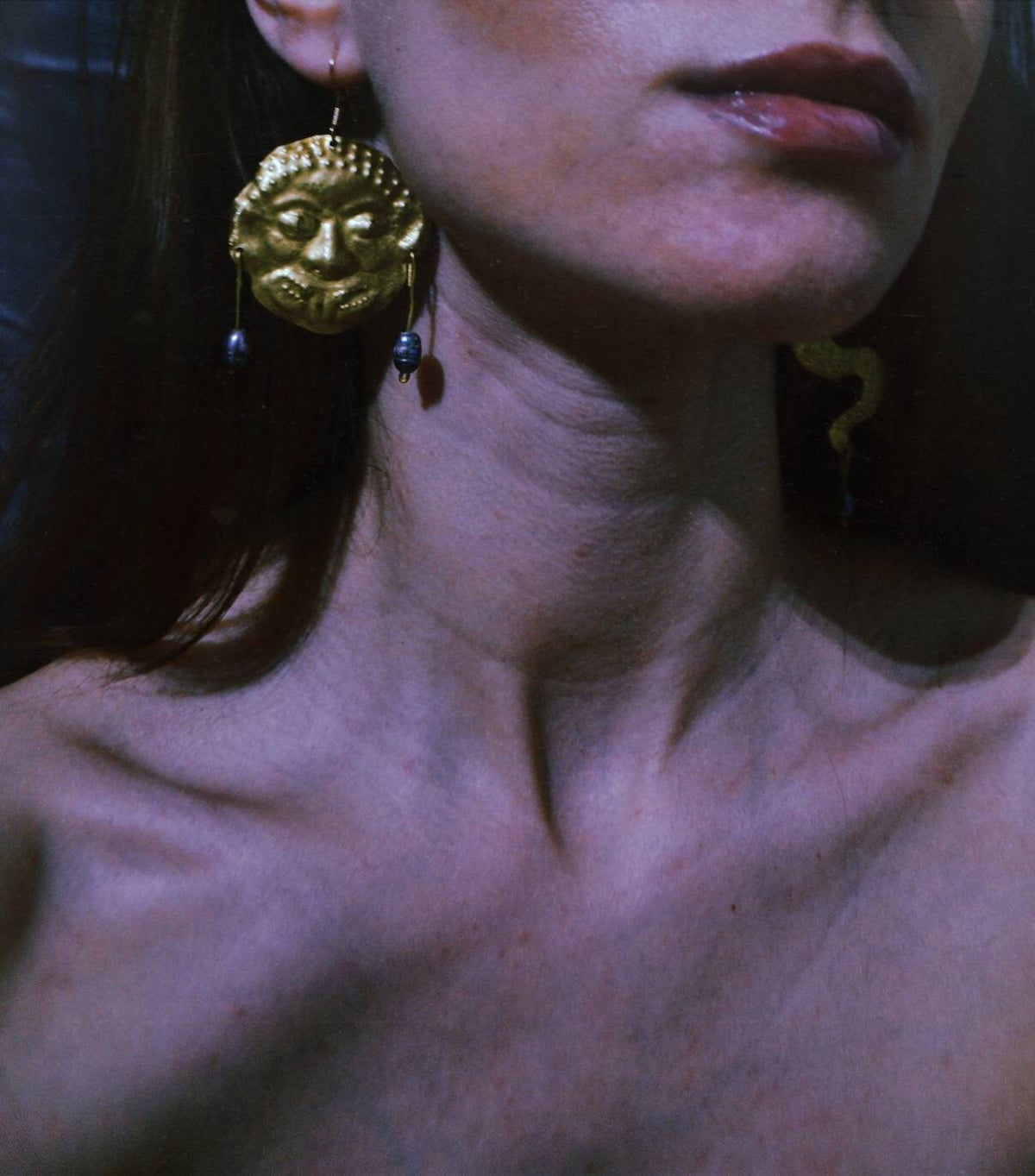 Handmade Brass Gorgon Medusa Earrings: Snake Amulet Jewelry