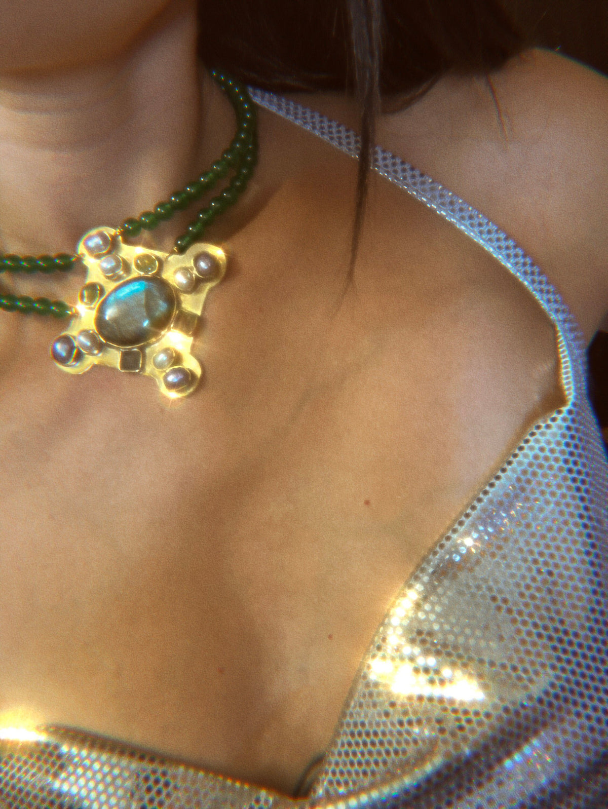 Estrilda Labradorite Beaded Choker: Anglo-Saxon Byzantine Style Necklace, Crystal Healing Amulet Necklace