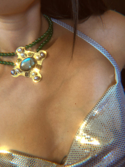 Estrilda Labradorite Beaded Choker: Anglo-Saxon Byzantine Style Necklace, Crystal Healing Amulet Necklace
