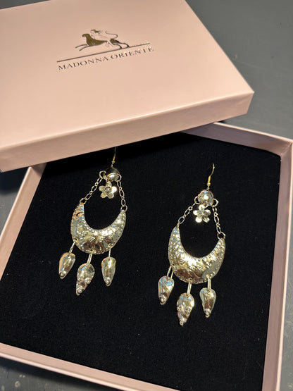 Rusalka Handcrafted Brass Lunula Earrings: Slavic Viking Amulets