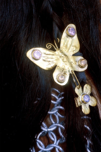 Butterfly Maiden Hair Pins: Brass Fairy Hair Clip with Cubic Zirconia
