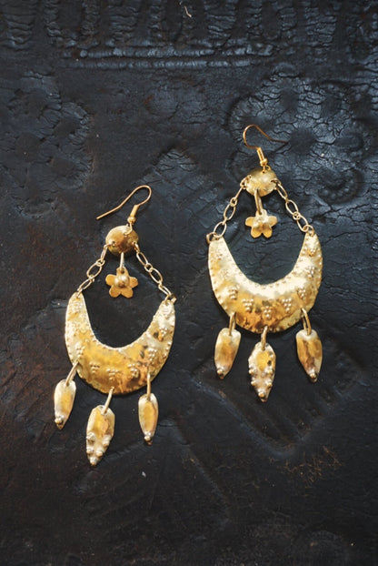 Rusalka Handcrafted Brass Lunula Earrings: Slavic Viking Amulets