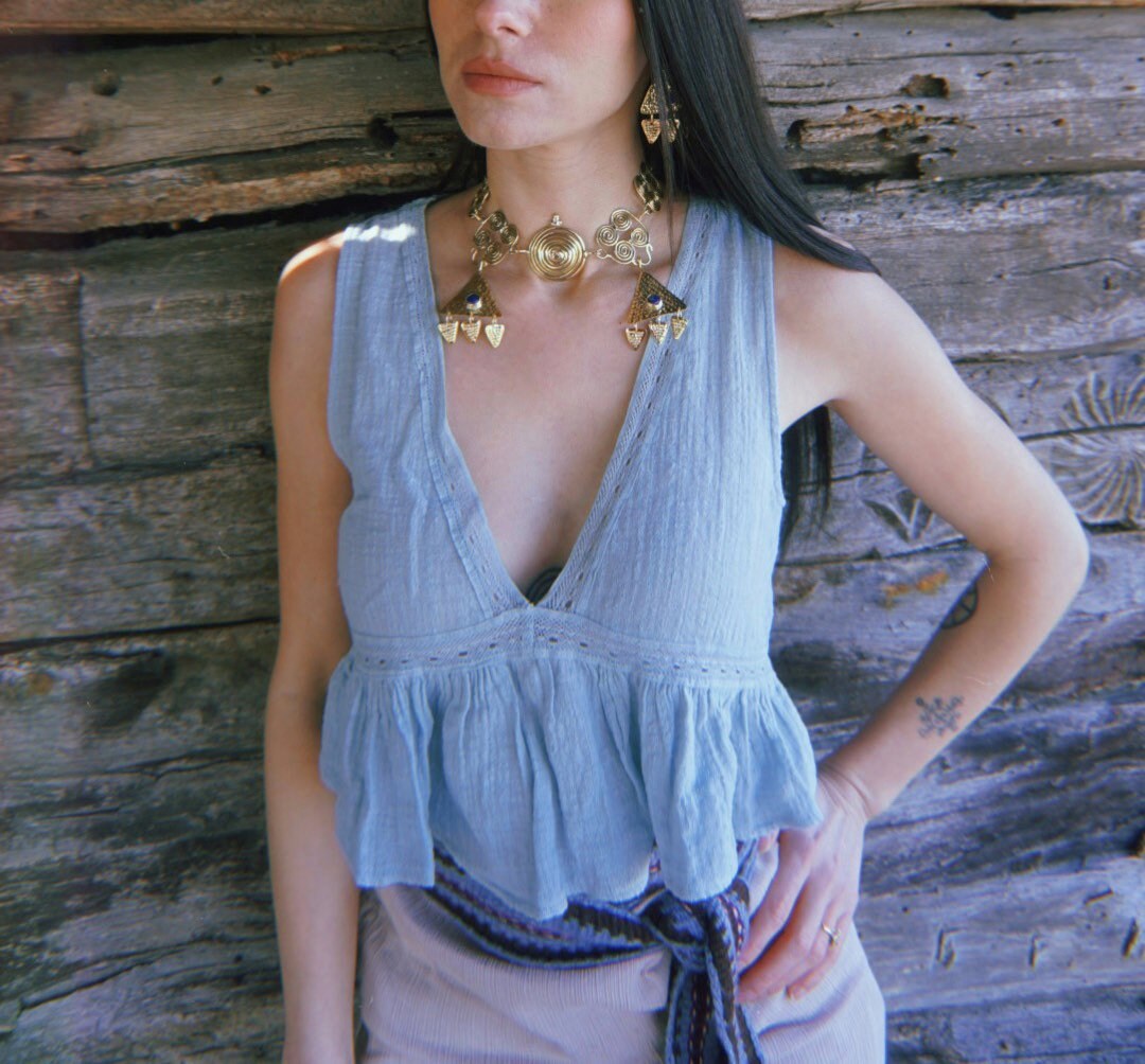 Máni Lapis Lazuli Brass Choker: Nordic Bronze Age Goddess Necklace (PRE-ORDER)