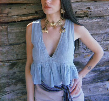 Máni Lapis Lazuli Brass Choker: Nordic Bronze Age Goddess Necklace (PRE-ORDER)