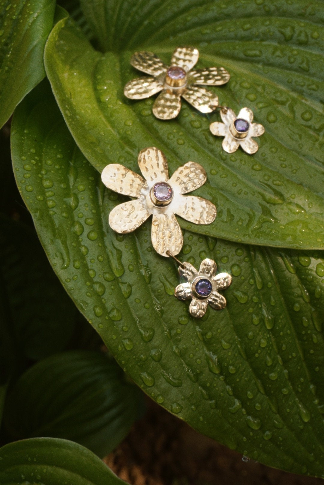 Áine Flower Hair Pins: Brass Fairycore Hair Clips with Cubic Zirconia