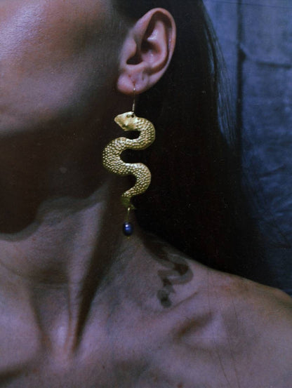 Handmade Brass Gorgon Medusa Earrings: Snake Amulet Jewelry