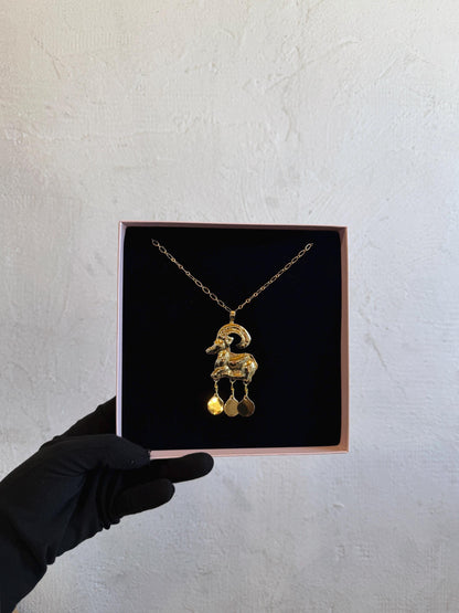 Minoan Goat Pendant : Handmade Brass Statement Ancient Necklace