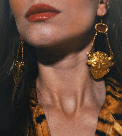 Satyr Face Earrings: Handmade Brass Ancient Greek Jewelry