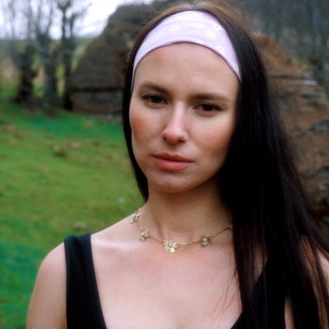 Forget-Me-Not Necklace: Brass Floral Jewelry with Cultured Pearls