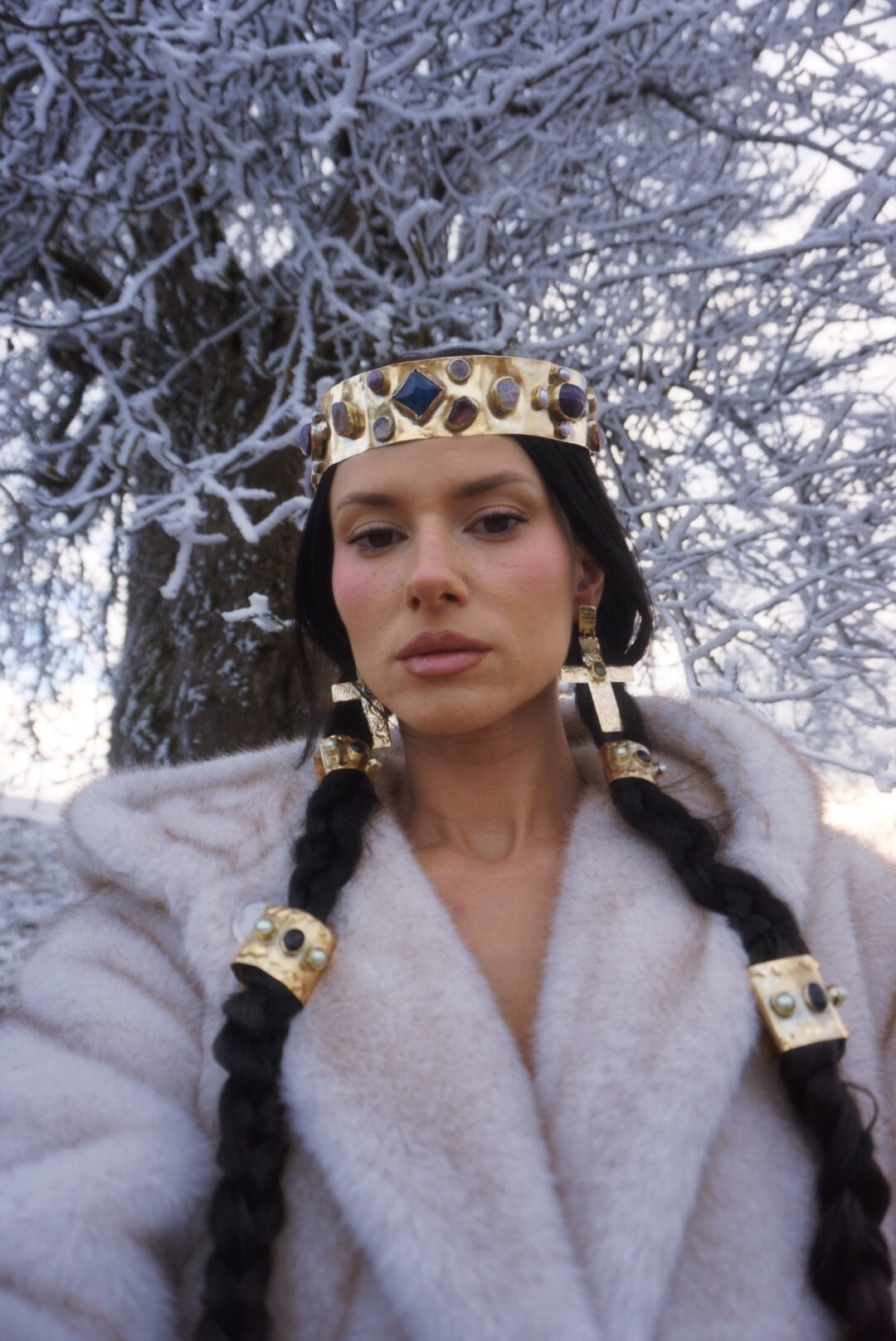 Brunhilda Medieval Crown: Historical Gemstone Headpiece,Winter Goddess Jewelry (PRE-ORDER)