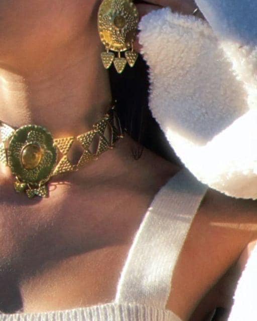 Sól Brass and Citrine Earrings: Nordic Bronze Age Jewelry