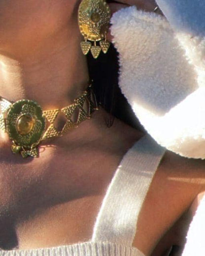 Sól Brass and Citrine Earrings: Nordic Bronze Age Jewelry