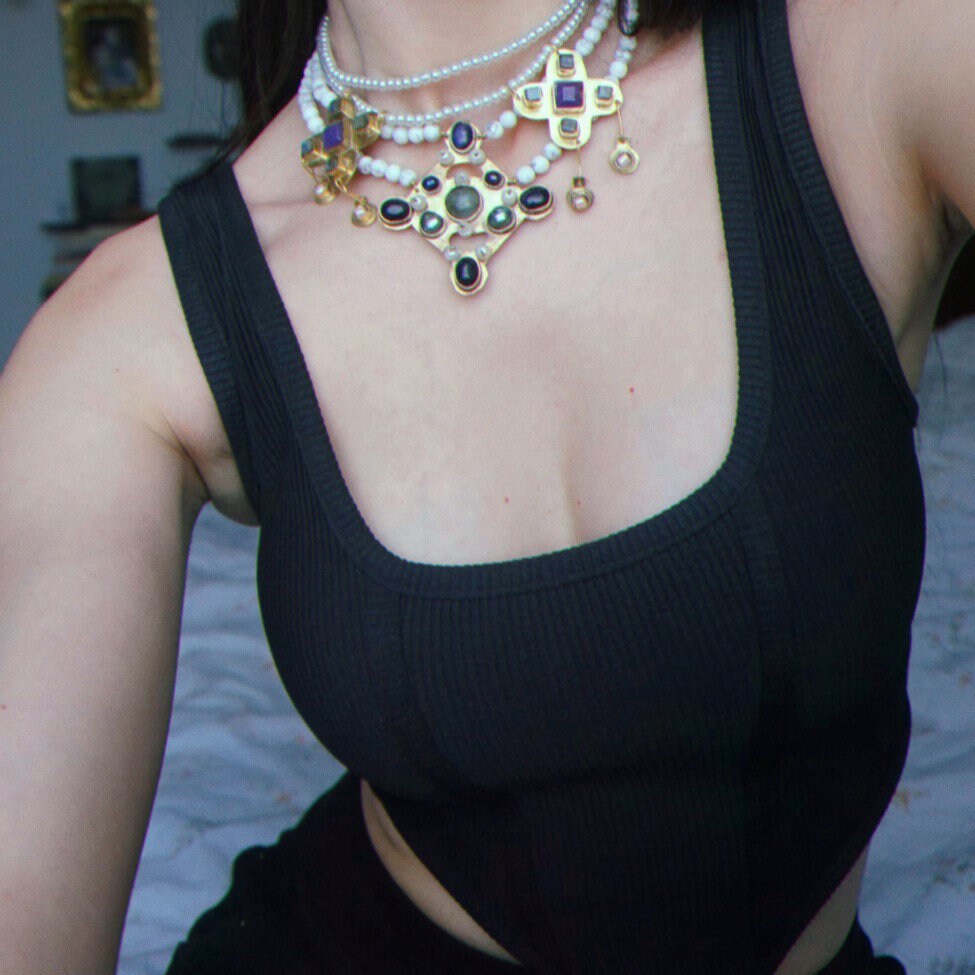 Byzantius & Leofflaed Handmade Necklaces Set: Beaded Pearl Gemstone Choker, Reinassance Jewelry