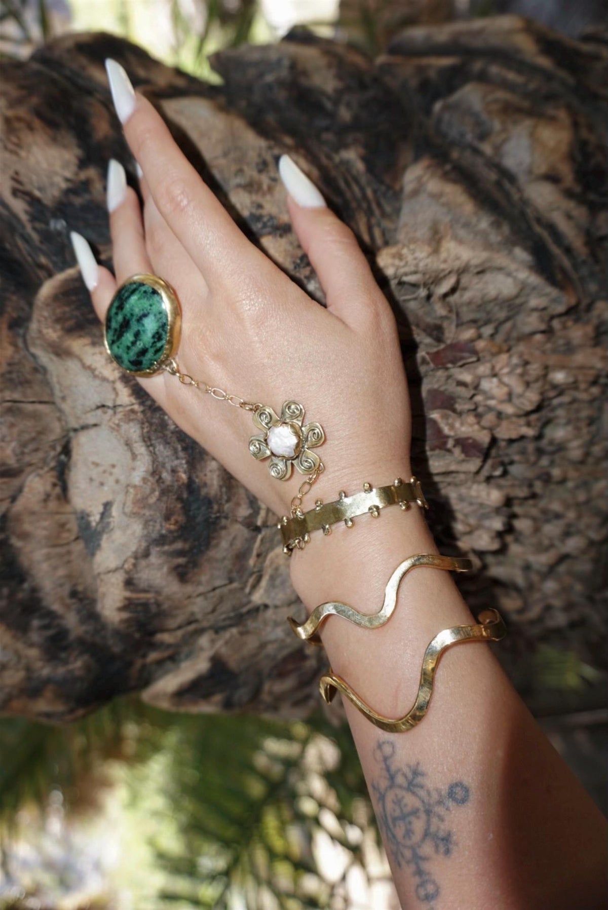 Wadjet Hand Ornament, Ancient Egyptian Serpent Jewelry with Triple Bracelet