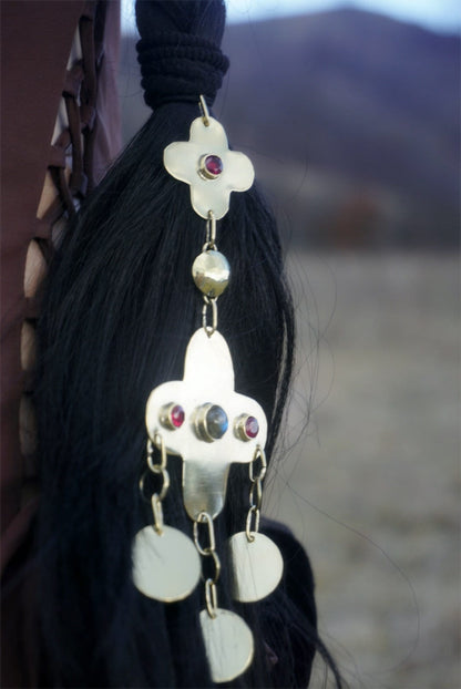 Slavic Braid Jewelry: Brass Nakosnik with Zircons & Labradorite