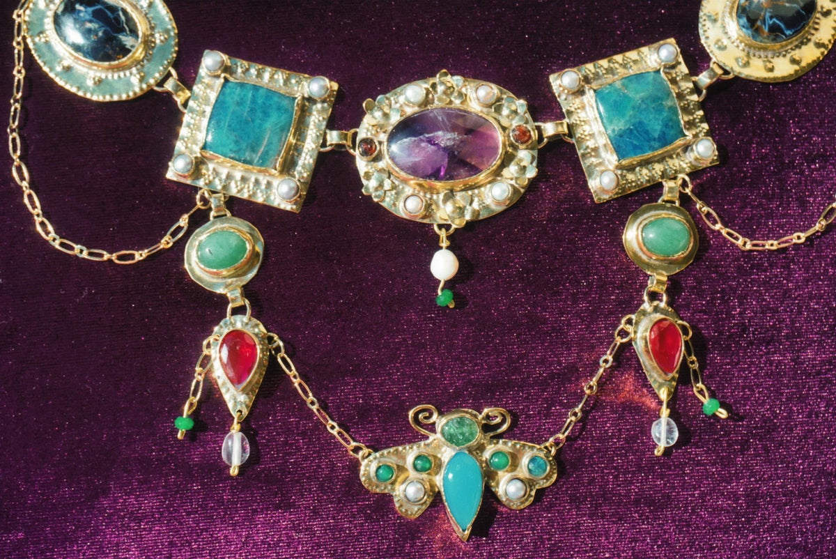 Psyche Necklace: Ornate Gemstone Statement Ancient Greek Jewelry