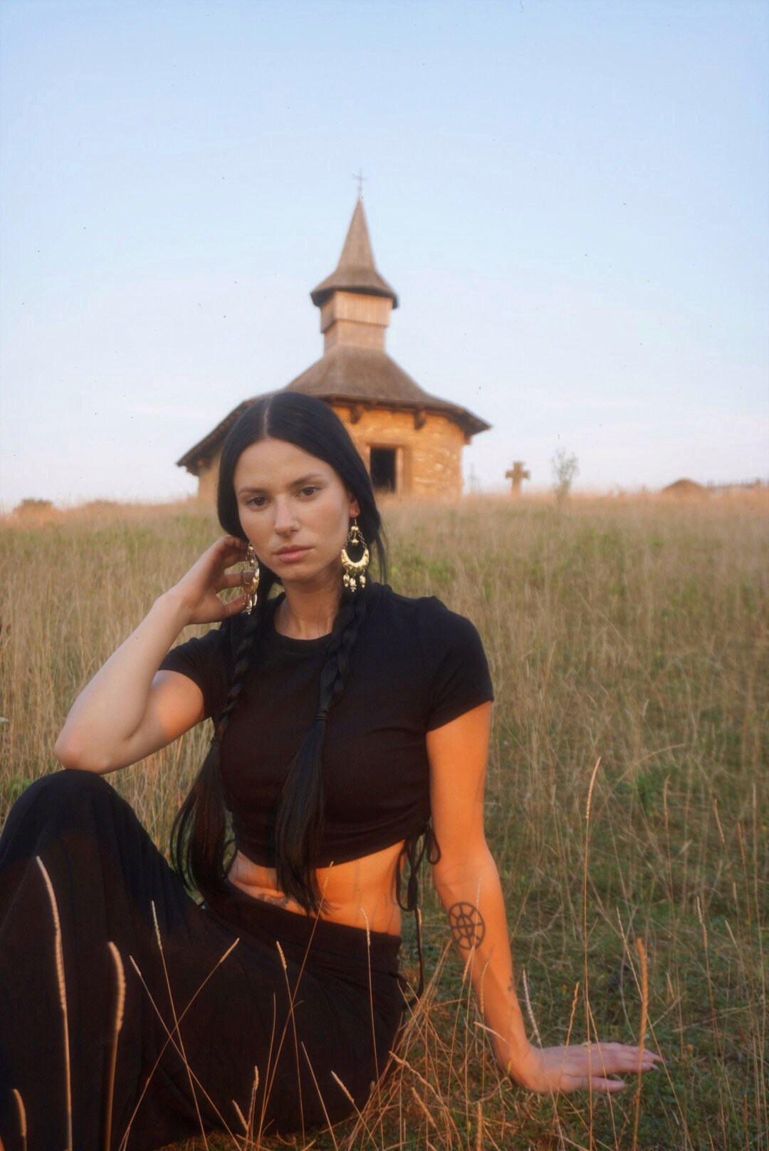 Rusalka Handcrafted Brass Lunula Earrings: Slavic Viking Amulets