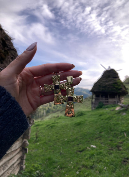Godiva Garnet Cross Earrings: Medieval Byzantine Jewelry