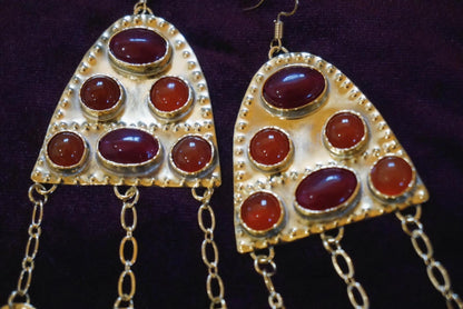 Ragnell Earrings: Medieval Brass Carnelian Earrings, Red Agate Fire Amulet, Arthurian Jewelry