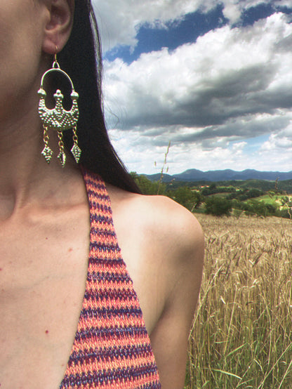 Zevana Handcrafted Brass Lunula Earrings: Slavic Viking Amulet Jewelry