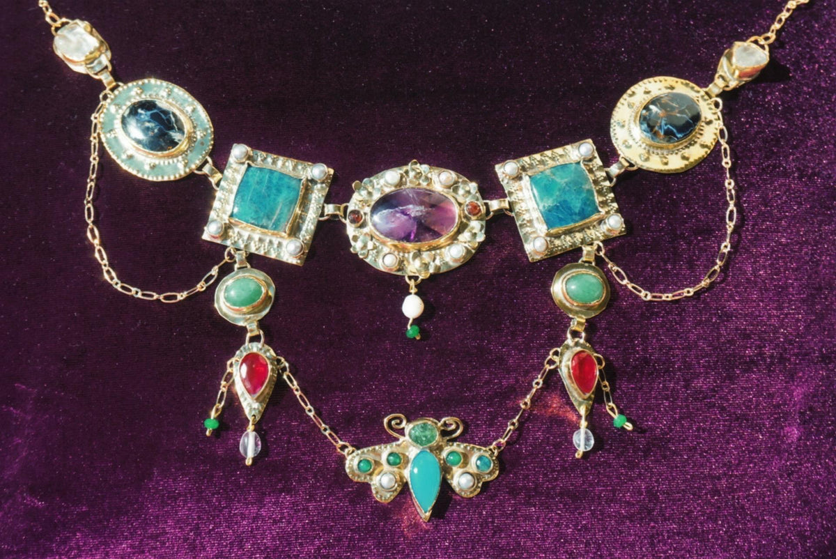 Psyche Necklace: Ornate Gemstone Statement Ancient Greek Jewelry