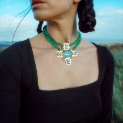 Estrilda Labradorite Beaded Choker: Anglo-Saxon Byzantine Style Necklace, Crystal Healing Amulet Necklace