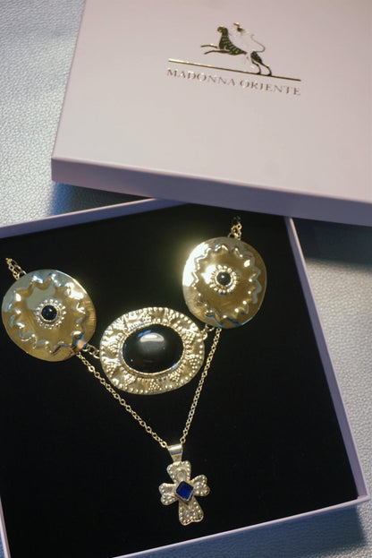 Morgan le Fay Necklace: Black Onyx Brass Choker Amulet, Costume Statement Necklace