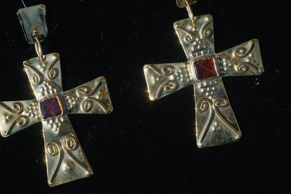 Godiva Garnet Cross Earrings: Medieval Byzantine Jewelry
