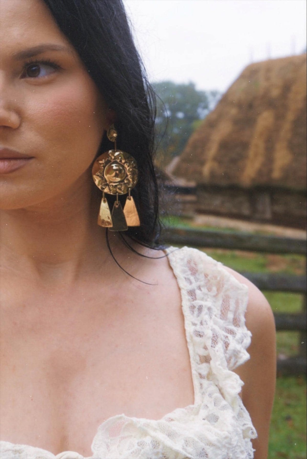 Morrigna Earrings: Brass Solar Shield, Celtic Jewelry